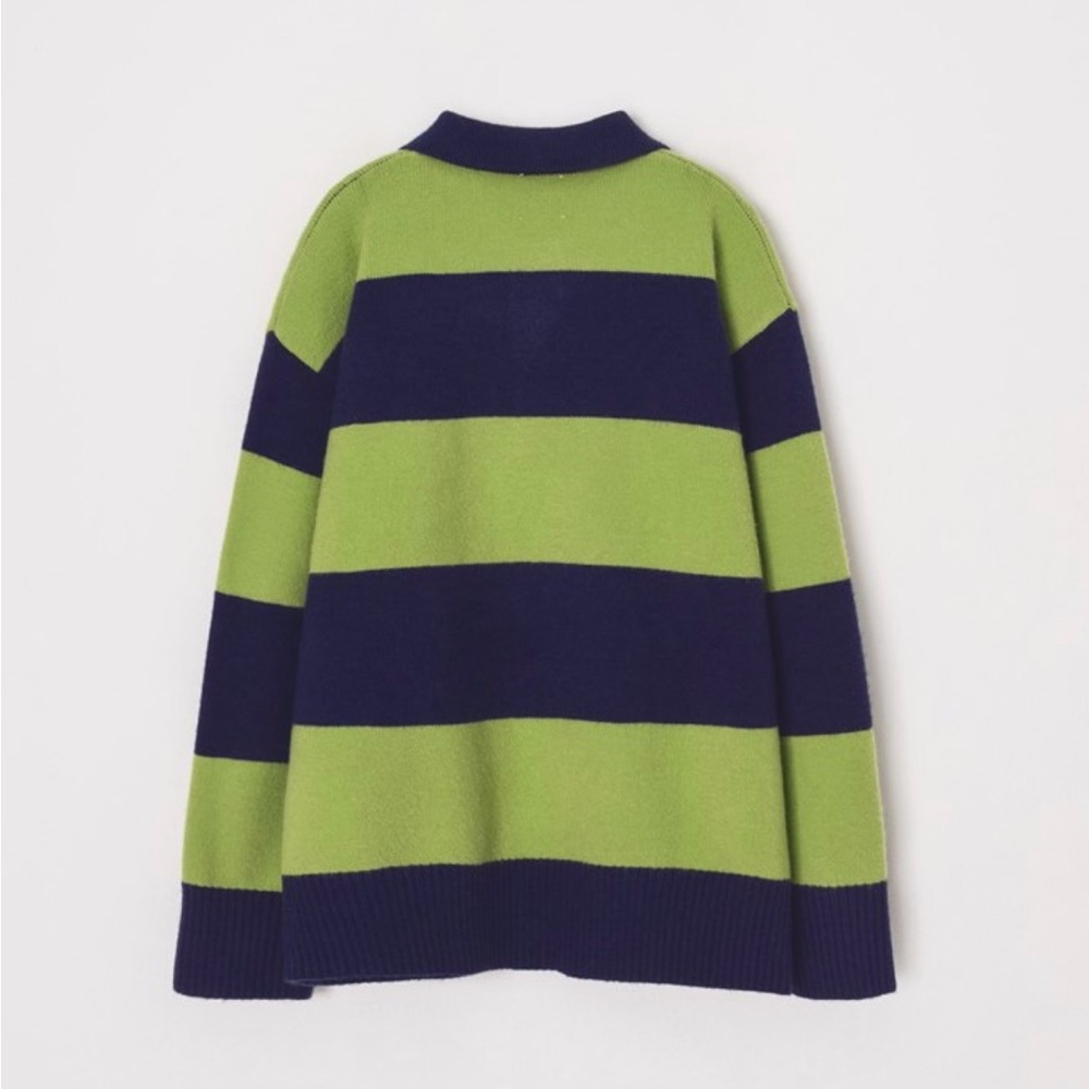 Navy and Lime Green Striped Sweater - Picture 5 of 8